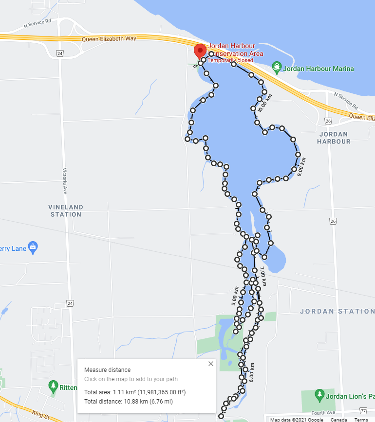 kayaking Jordan Harbour, Ontario map of the harbour