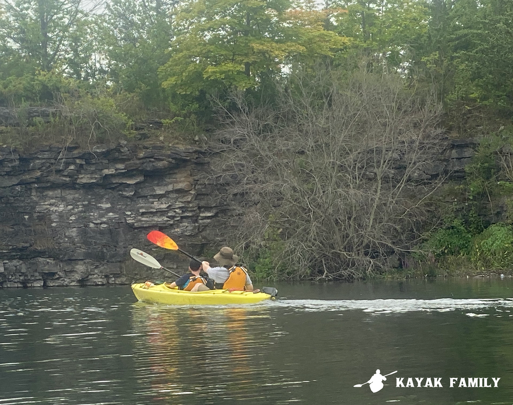 Father and son in yellow tandem kayak at Wainfleet Wetlands